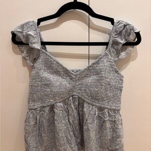 Hollister Light Gray Floral Smocked V-Neck Ruffle Sleeve Tank